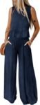 Women's Sleeveless Round Neck Tank Top Wide Leg Pant Set