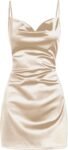Women's Satin Spaghetti Strap Cowl Neck Mini Slip Dress
